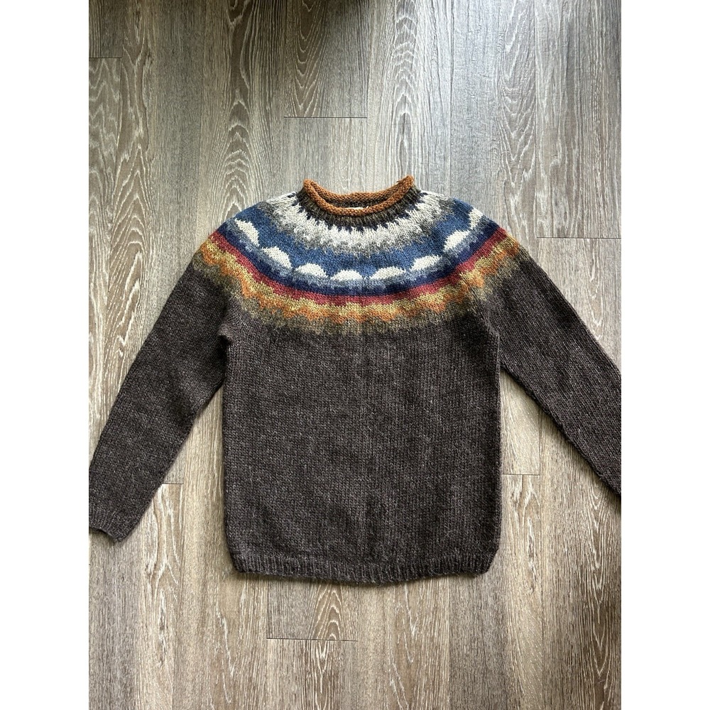 Icelandic Nordic Multicolor Brown Hand Knit Wool Sweater Outdoors Rustic